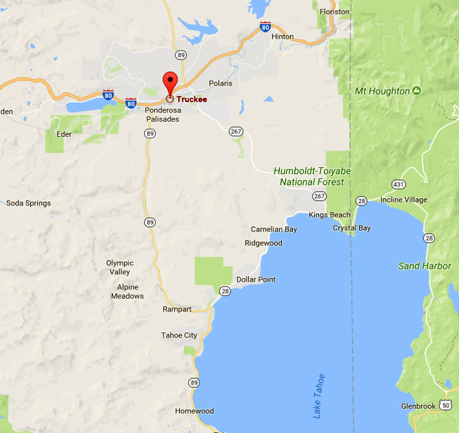 Map of NW Lake Tahoe area serviced by Truckee Roofing